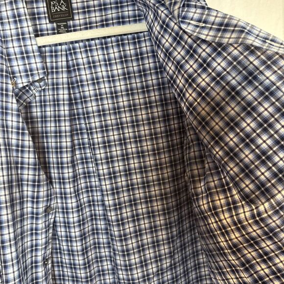 Jos A Bank Traveler Blue Plaid Button Down Dress Shirt Size XXL Preowned - Picture 11 of 16